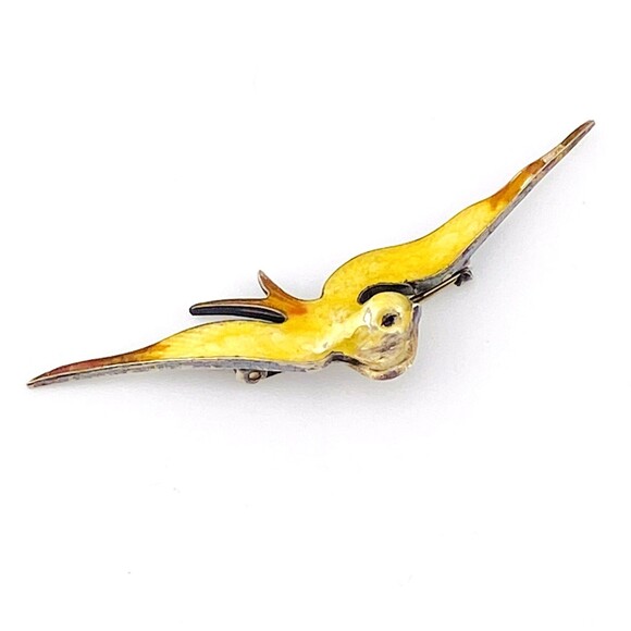Paye & Baker Swallow Bird Flight Brooch Sterling Silver Yellow Guilloche Enamel - Picture 1 of 7